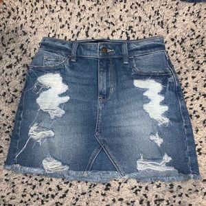 High-Rise Distressed Denim Skirt